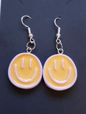 Handmade Orange And Light Purple Smiley Face Earrings